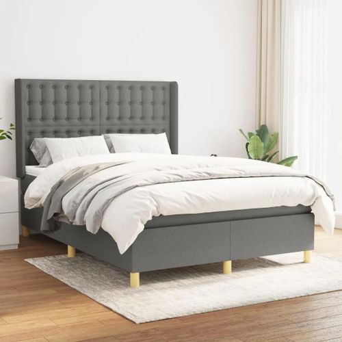 Vidaxl Lit À Sommier Tapissier Avec Matelas Gris Foncé 140x190cm Tissu - Modèle 3132306