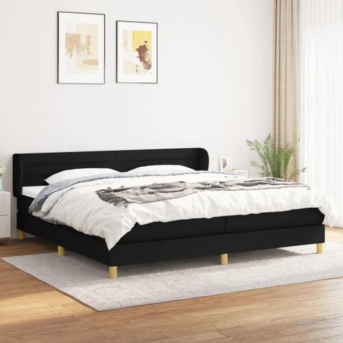 3126911 Vidaxl Lit À Sommier Tapissier Avec Matelas Noir 200x200 Cm Tissu