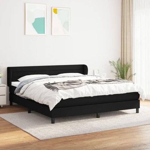 3126335 Vidaxl Lit À Sommier Tapissier Avec Matelas Noir 160x200 Cm Tissu