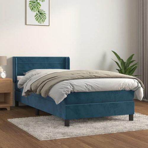 3131001 Vidaxl Lit À Sommier Tapissier Avec Matelas Bleu Foncé 90x200 Cm