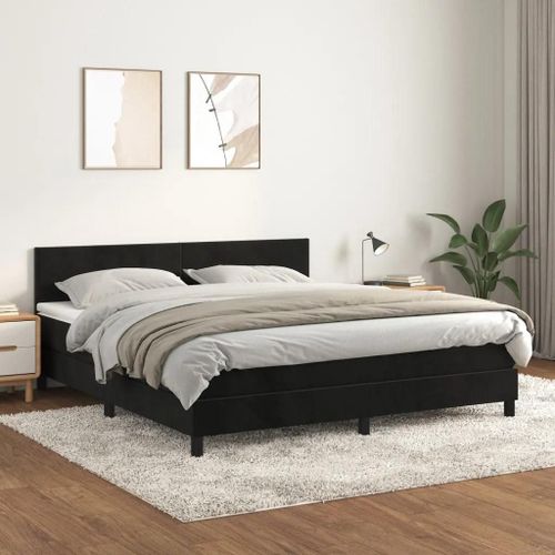 Vidaxl Lit À Sommier Tapissier Avec Matelas Noir 180x200 Cm Velours - Modèle 3141199