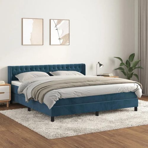 3131157 Vidaxl Lit À Sommier Tapissier Et Matelas Bleu Foncé 180x200cm Velours
