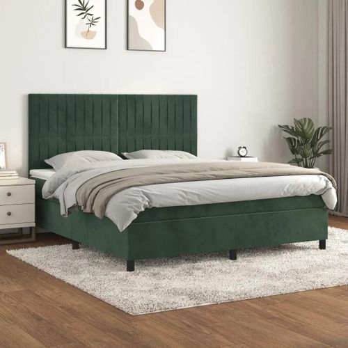3143154 Vidaxl Lit À Sommier Tapissier Et Matelas Vert Foncé 160x200cm Velours