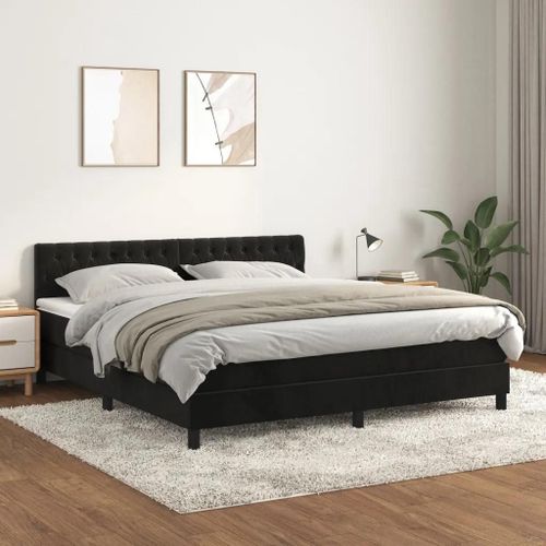 3141499 Vidaxl Lit À Sommier Tapissier Avec Matelas Noir 180x200 Cm Velours