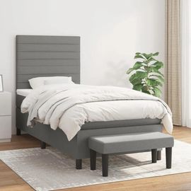 Vidaxl Lit À Sommier Tapissier Et Matelas Gris Foncé 90x190 Cm Tissu - Modèle 3136638