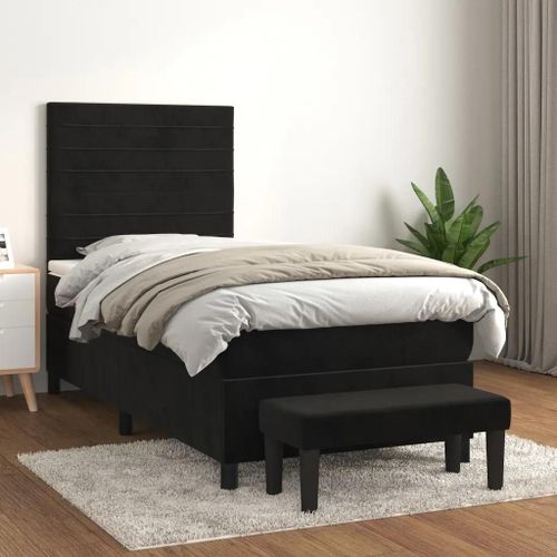 3137871 Vidaxl Lit À Sommier Tapissier Et Matelas Noir 80x200 Cm Velours