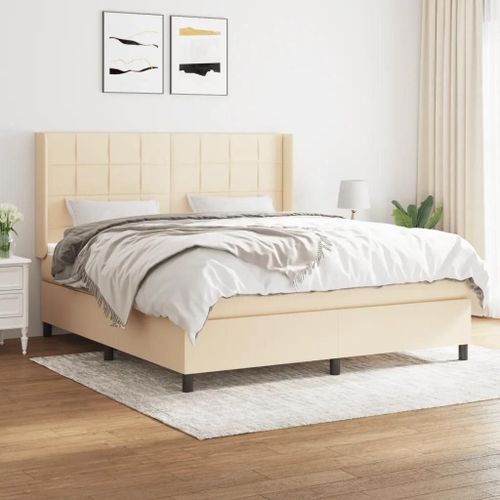 3131446 Vidaxl Lit À Sommier Tapissier Avec Matelas Crème 160x200 Cm Tissu