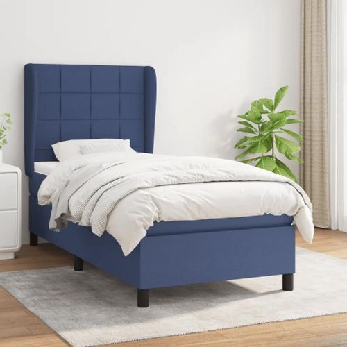 Vidaxl Lit À Sommier Tapissier Avec Matelas Bleu 100x200 Cm Tissu - Modèle 3127947