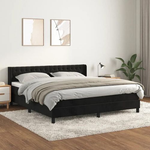 3131155 Vidaxl Lit À Sommier Tapissier Avec Matelas Noir 180x200 Cm Velours