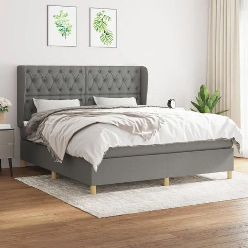 3128774 Vidaxl Lit À Sommier Tapissier Avec Matelas Gris Foncé 160x200cm Tissu