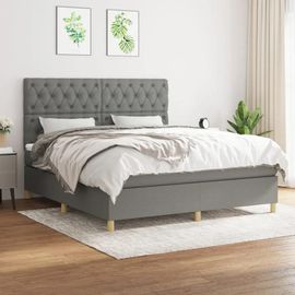 3142586 Vidaxl Lit À Sommier Tapissier Avec Matelas Gris Foncé 160x200cm Tissu
