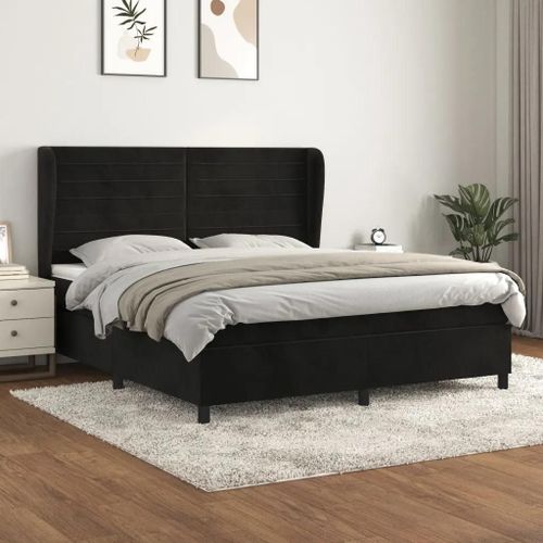 3129281 Vidaxl Lit À Sommier Tapissier Et Matelas Noir 160x200 Cm Velours