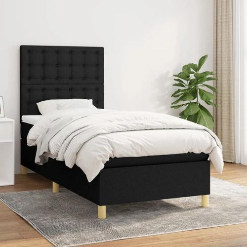Vidaxl Lit À Sommier Tapissier Avec Matelas Noir 90x200 Cm Tissu - Modèle 3142627