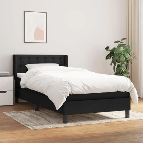 3129995 Vidaxl Lit À Sommier Tapissier Avec Matelas Noir 90x190 Cm Tissu
