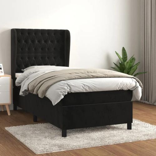 Vidaxl Lit À Sommier Tapissier Avec Matelas Noir 90x200 Cm Velours - Modèle 3129371