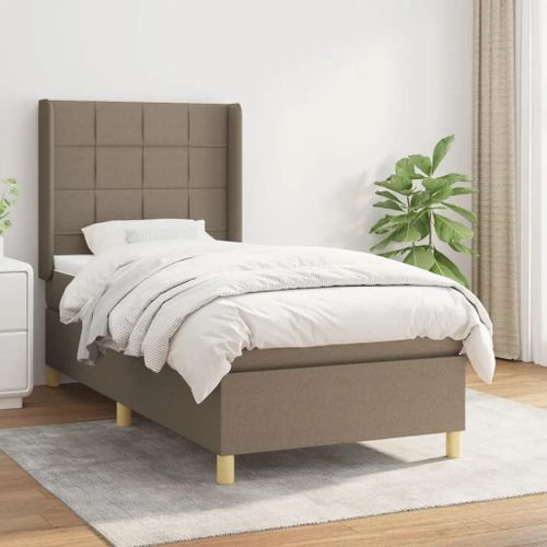 3131965 Vidaxl Lit À Sommier Tapissier Avec Matelas Taupe 90x200 Cm Tissu