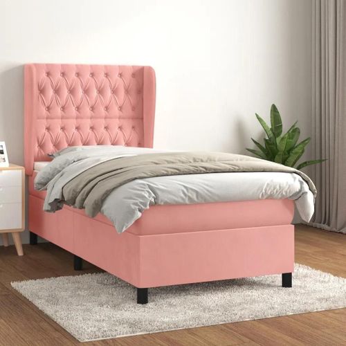 3129368 Vidaxl Lit À Sommier Tapissier Avec Matelas Rose 90x190 Cm Velours