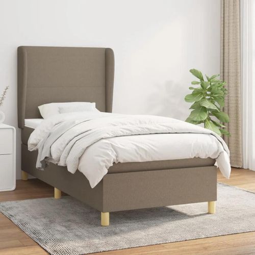 3128337 Vidaxl Lit À Sommier Tapissier Avec Matelas Taupe 90x200 Cm Tissu
