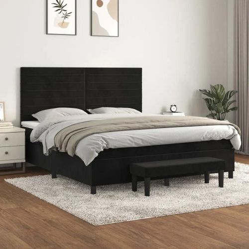 3137913 Vidaxl Lit À Sommier Tapissier Et Matelas Noir 160x200 Cm Velours