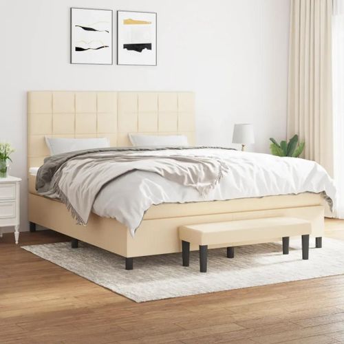 3136610 Vidaxl Lit À Sommier Tapissier Avec Matelas Crème 160x200 Cm Tissu