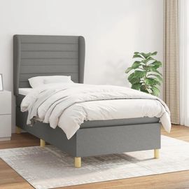 Vidaxl Lit À Sommier Tapissier Et Matelas Gris Foncé 90x190 Cm Tissu - Modèle 3128566