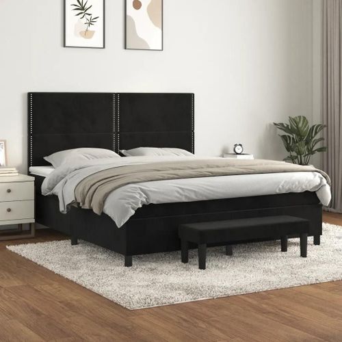 3137799 Vidaxl Lit À Sommier Tapissier Avec Matelas Noir 180x200 Cm Velours
