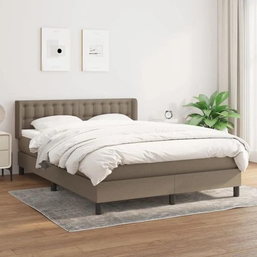 3130037 vidaXL Lit à sommier tapissier avec matelas Taupe 140x200 cm Tissu