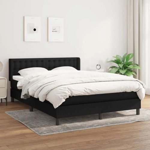 3130035 Vidaxl Lit À Sommier Tapissier Avec Matelas Noir 140x200 Cm Tissu