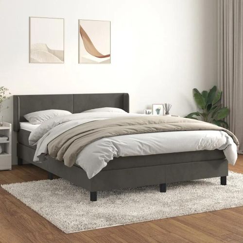 3130836 Vidaxl Lit À Sommier Tapissier Et Matelas Gris Foncé 140x190cm Velours
