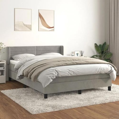 Vidaxl Lit À Sommier Tapissier Et Matelas Gris Clair 140x200cm Velours - Modèle 3131021