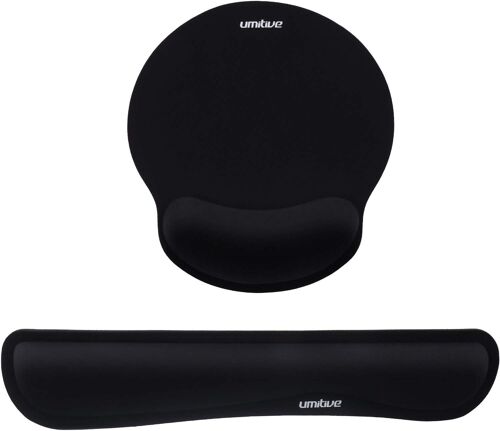 Tapis de Souris Ergonomique and Repose Poignet Clavier, Poignet Support en Mousse Mémoire, Base Antidérapant, Imperméable pour Ordinateur, Portable (Noir)