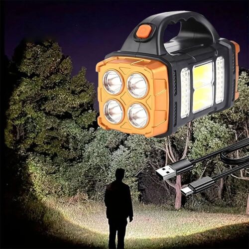 Lampe De Poche Solaire À Haute Luminosité ¿ Lampe De Travail Led Avec Usb-C Rechargeable, Étanche, Lampe De Poche Multifonction Et Lanterne Pour Le Camping, Les Urgences Et L'extérieur