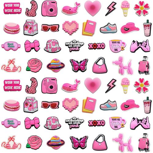 MONST-60 Pièces Décorations de chaussures roses Girly, Ornements Chaussures Roses, Ornements Chaussures PVC accessoires de bricolage personnalisés,pour filles et femmes