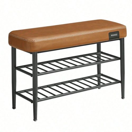 Banc À Chaussures, Pu Avec Coutures, Style Moderne Mi-Siècle, Charge 135 Kg, 30 X 80 X 50 Cm, Marron Caramel
