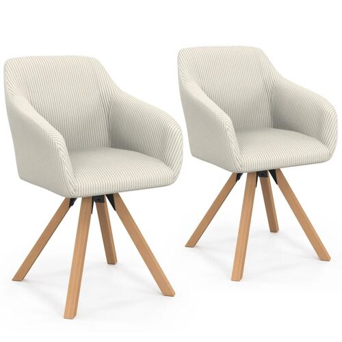 Lot de 2 chaises pivotantes de salle à manger, fauteuils de table JANY en velours côtelé beige