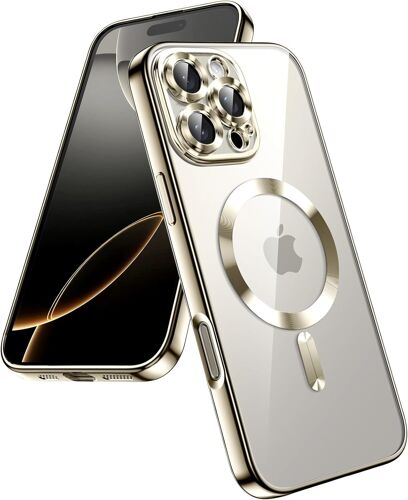 KALANKA-Coque Souple Clair pour iPhone 16 Pro Max 6,9 Pouces, Protection Complète de l'Objectif de Caméra, Compatible avec MagSafe, Étui Housse en TPU Galvanisé (Titane Naturel)