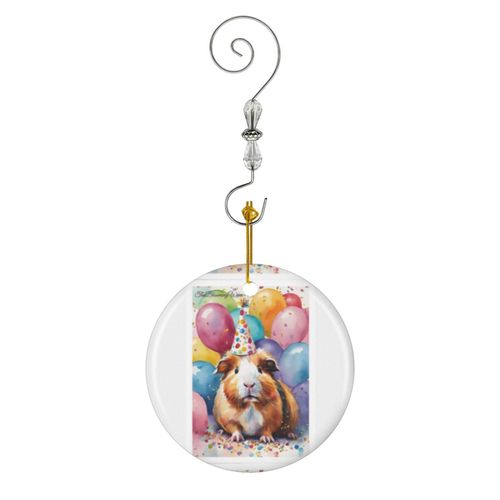 Ornements de Noël Cochon d'Inde - Carte postale aquarelle peinte à la main avec motif animal mignon en Céramique avec Crochet et Cristal Décorations Souvenirs Pendentif Décoratif pour...
