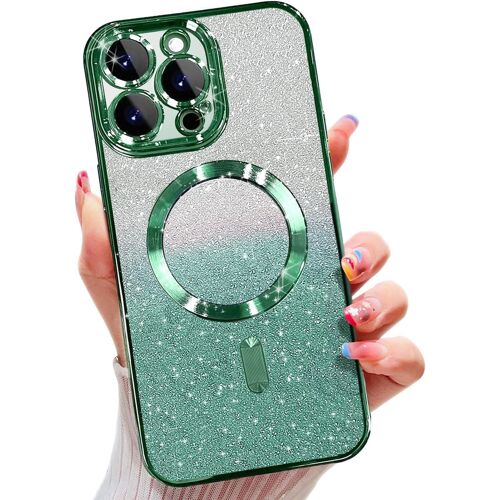 SJZG-Coque Magnétique Compatible Iphone 16 Pro, Silicone Coque Flash Gradient Compatible Magsafe, Avec Protection De L'Objectif De L'Appareil Photo - Vert