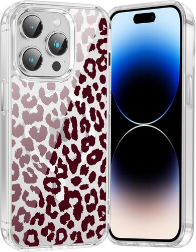 TZF-Coque Magnétique pour iPhone 13 Pro Max 6,7"", Compatible avec MagSafe, Transparente Fille Etui avec Aesthetic Motif Léopard Dessin, Souple Silicone TPU Bumper Case Antichoc Housse Cover, Rouge