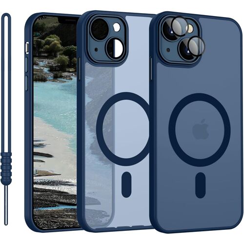 SJZG-Coque Magnétique Pour Iphone 13 Compatible Avec Magsafe, Étui Pour Iphone 13 Translucide Mat Coque Ultra Fine Silicone Anti-Glisse Résistant Aux Rayures, Bleu Foncé