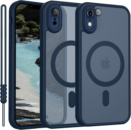 SJZG-Coque Magnétique Pour Iphone Xr Compatible Avec Magsafe, Étui Pour Iphone Xr Translucide Mat Coque Ultra Fine Silicone Anti-Glisse Résistant Aux Rayures, Bleu Foncé