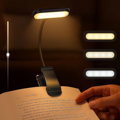 Kalanka-Lampe De Lecture Avec Pince, Lampe De Livre Led À Clipser, Luminosité Réglable En Continu, 3 Modes De Température De Couleur, Rechargeable En Usb-C, Col De Cygne Flexible À 360°, Lumière De L