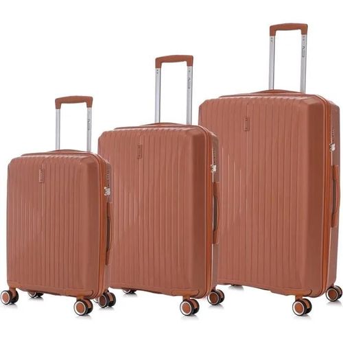 Celims France - Set de 3 Valise Cabine + Moyenne + Grande en Polypropylène | Taille 55+65+75cm | Serrure TSA | 8 Roulettes 360 | Marron