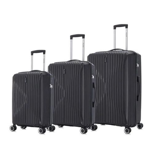 Celims France - Set de 3 Valise Cabine + Moyenne + Grande en Polypropylène | Taille 55+65+75cm | Serrure TSA | 8 Roulettes 360 | Noir