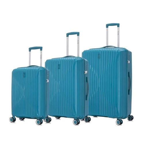 Celims France - Set de 3 Valise Cabine + Moyenne + Grande en Polypropylène | Taille 55+65+75cm | Serrure TSA | 8 Roulettes 360 | Bleu