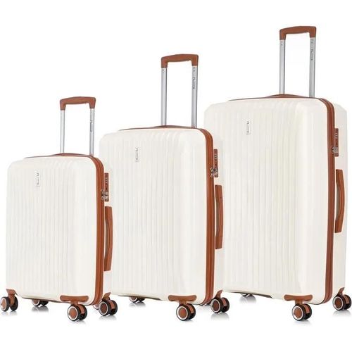 Celims France - Set de 3 Valise Cabine + Moyenne + Grande en Polypropylène | Taille 55+65+75cm | Serrure TSA | 8 Roulettes 360 | Beige
