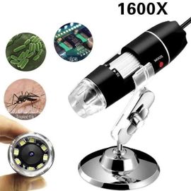 Microscope Numérique USB Letouch 1600X Zoom avec 8 LED et Support - Blanc