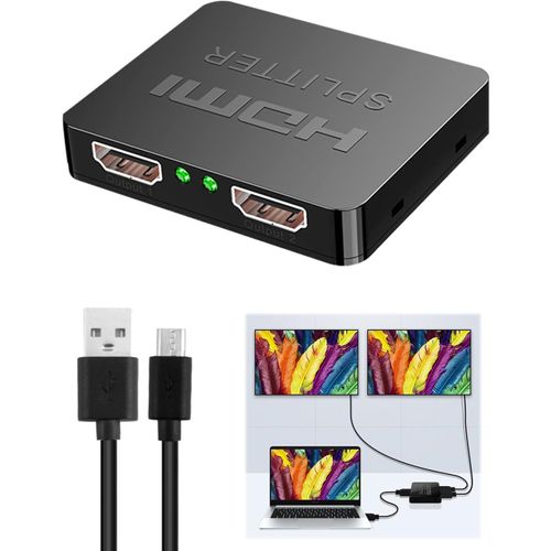 KAOJL-Répartiteur Hdmi 1 En 2 Sorties 4K 3D 1080P Splitter Hdmi 1 Entrée 2 Sorties Avec Câble D'Alimentation Micro Usb Répartiteur Hdmi 2 Moniteurs Simultanément Pour Hdtv Xbox Ps3 Ps4 Dvd Projecteur