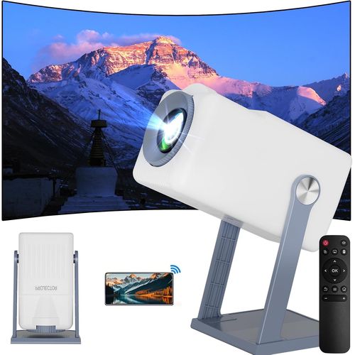 Vidéoprojecteur Mini Projecteur Wifi 6 & Bt5.0, Android 11, Correction Automatique Verticale + Haut-Parleurs, Retroprojecteur Rotation 360°
