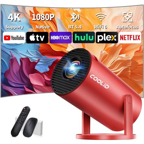 Mini Vidéoprojecteur 1080P Avec Wifi 6 Bt 5.4,Portable Projecteur 4K Avec Android Tv,Projecteur Video Supporté Pour Correction Trapézoïdale Automatique,270° Rotation,Avec Souris,Rouge